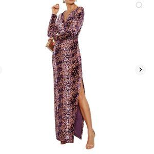 RACHEL ZOE Dianora Wrap Effect Leopard Devoré Velvet Long Sleeve Gown